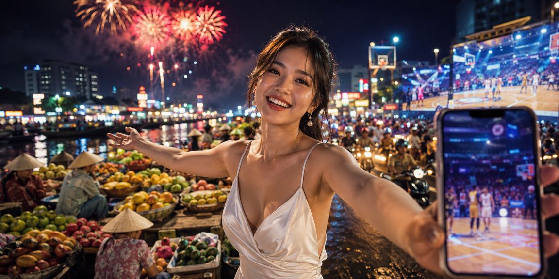 Cá cược bóng rổ vùng Mekong – ánh đèn neon và màn hình thể thao